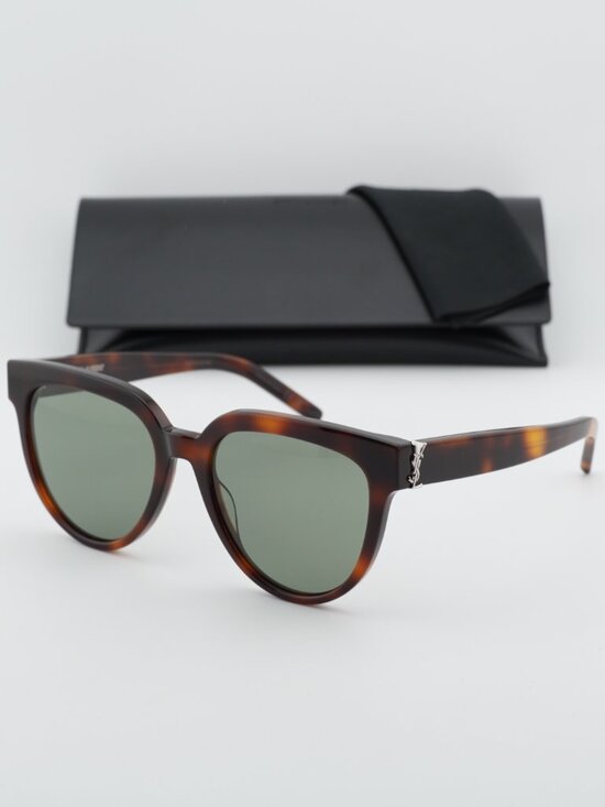 Saint Laurent SLM28 005 Sunglasses Havana Cat Eye Frame, Green Lenses main image 8